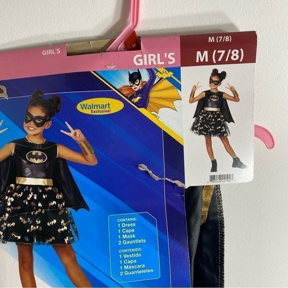 Batgirl Costume NEW Dress Medium 7/8 Eye Mask Black Gold Halloween Superhero - Picture 3 of 5